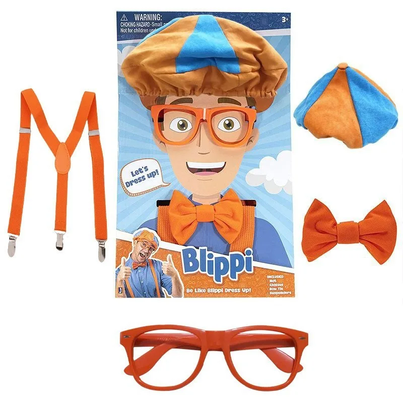 Cartoon Party Blippi Decoration Children's Suspenders Glasses Tie Orange Hat Cosplay Costume Children's Enlightenment Toy Gift