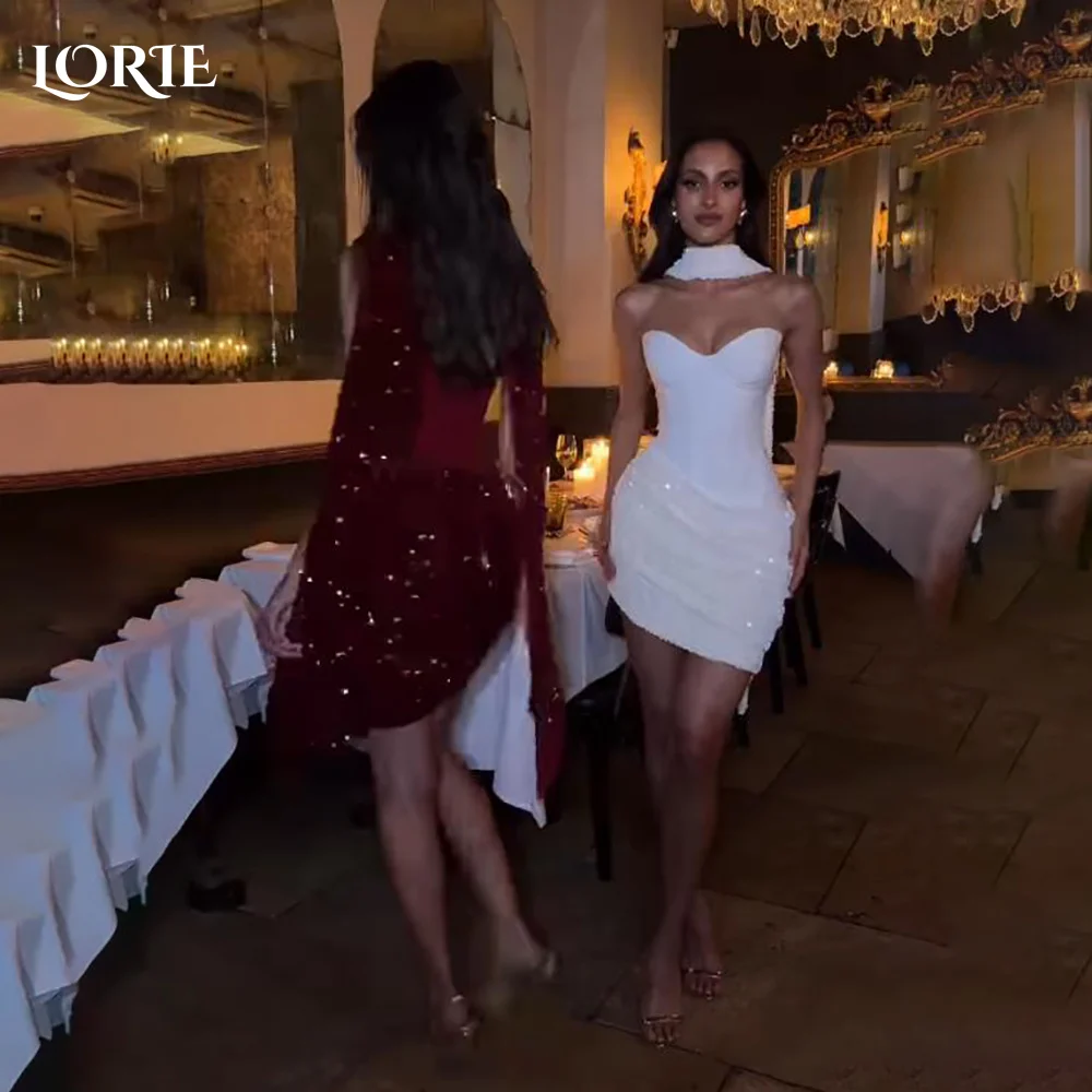 

LORIE Burgundy Mini Cocktail Party Gowns Sexy Strapless Sequins Sweetheart Neck Dubai Evening Dresses Mini Clubbing Dress 2026