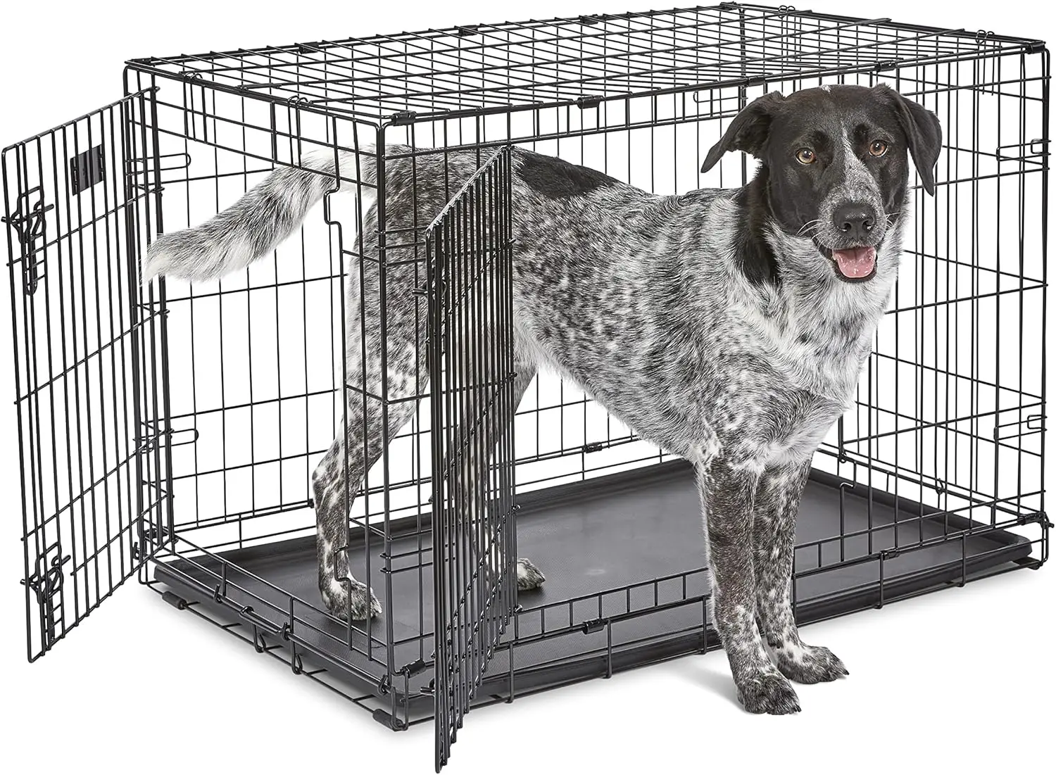 

36-Inch Two-Door Folding Dog Crate with Divider, Leak-Proof Tray & Secure Latches for Medium-Large Breeds
