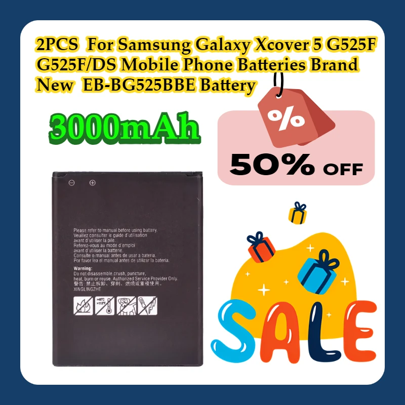 2PCS  For Samsung Galaxy Xcover 5 G525F G525F/DS Mobile Phone Batteries Brand New  EB-BG525BBE 3000mAh Battery