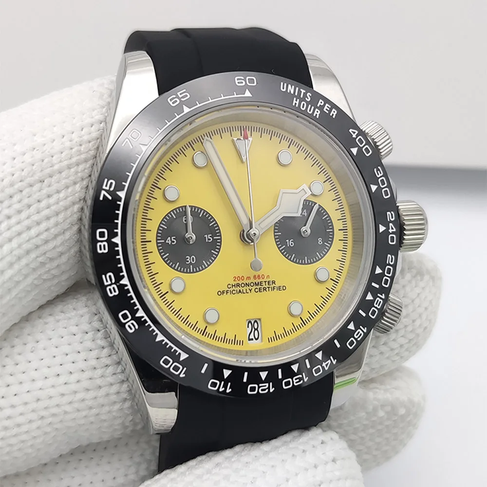 PARNSRPE 39mm Orologi al quarzo da uomo in argento Design in vetro zaffiro Orologio vintage Movimento VK64 Orologi da polso Calendario