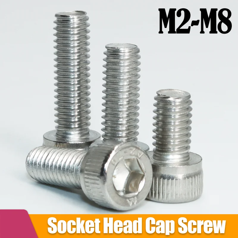 

M2 M3 M4 M5 M6 M8 304 Stainless Steel Hexagon Bolt DIN912 Allen Hex Socket Head Cap Thread Screw for Game Computer Car License