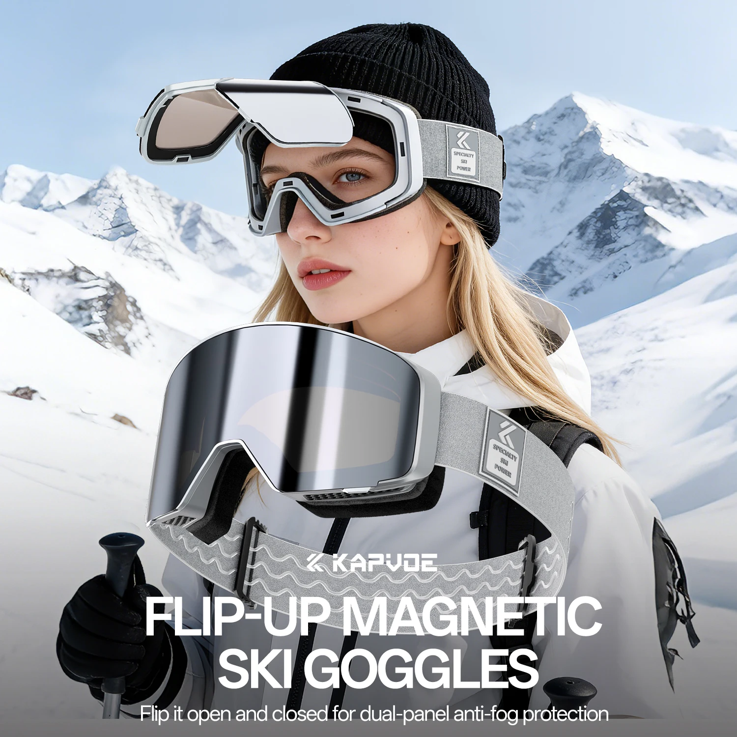 

Kapvoe Hot Flip Over Magnetic Snow Goggles Photochromic Ski Men Snowmobile Anti-Fog Snowboard Goggles Women Ski Equipment UV400