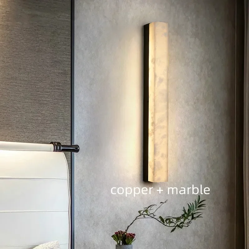 Natural marble copper wall lamp Nordic modern minimalist living room TV background wall decoration wall lamp bedroom lighting