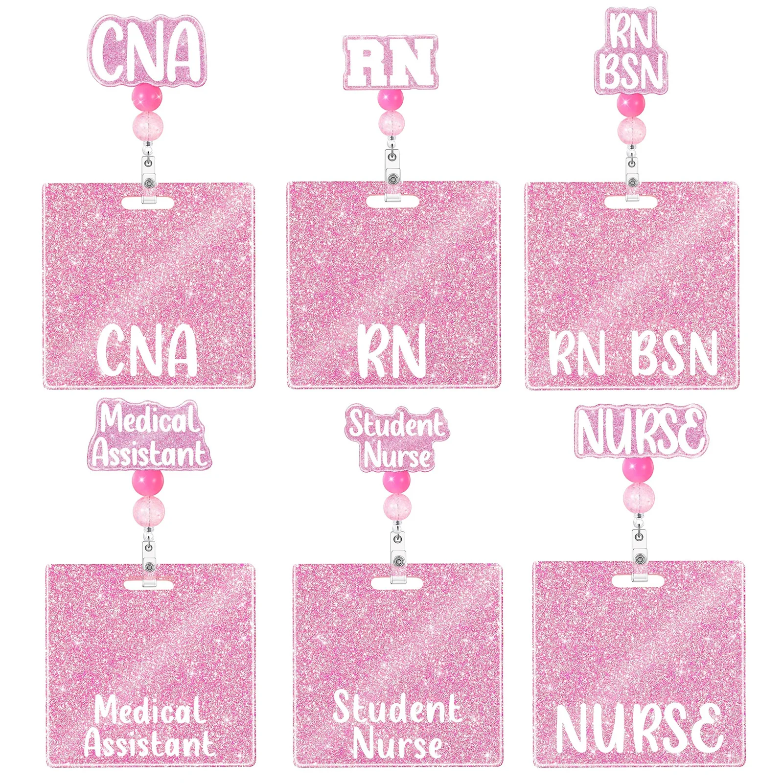Pink Acrylic Retractable Badge Reel, ID Badge Holder Reel, Chest Name Tag Accessory, Nurse Doctor Gift for Nurse Day