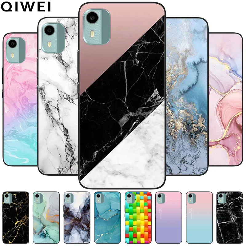 For Nokia C12 Case Fashion Marble Black Silicone TPU Soft Bumpers for Nokia C32 C22 C02 C 12 Protector Soft Cover Luxury Shells