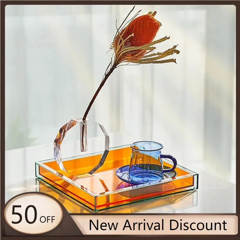 Transparent Tray Rectangular Kitchen Trinket Table Storage Tray Luxury Nordic Lucite Service Tablett Deko Kitchen Decoration