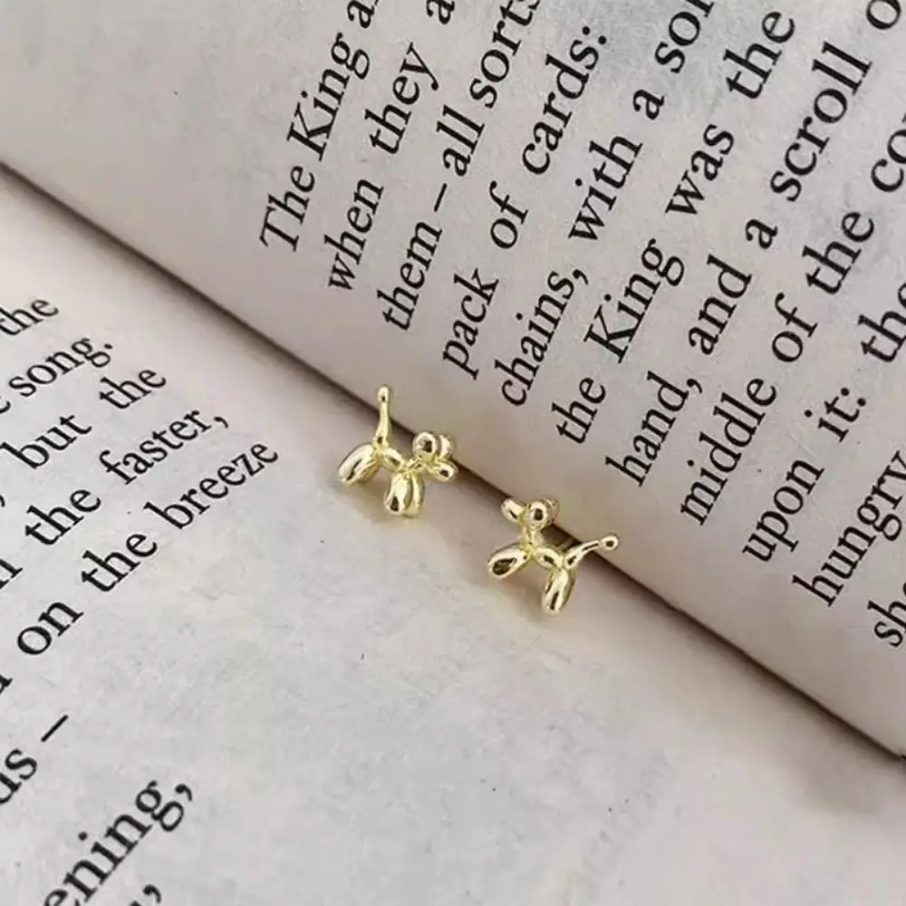 Puppy Dog Mini Dog Balloon Earrings S925 Silver Needle Cartoon Dog Sweet Earrings Trendy Light Beads Pet Dog Stud Earrings