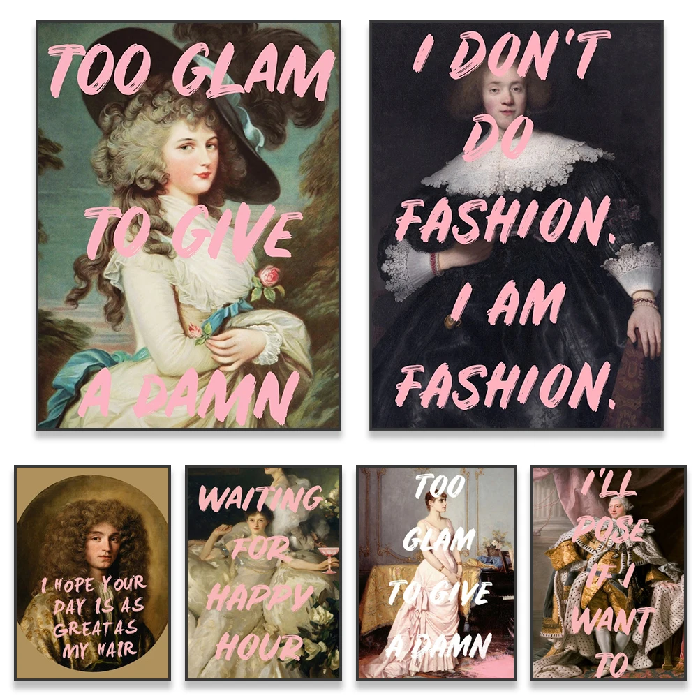 Vintage Funny Quote Art Poster Portrait Oil Painting Prints Wall Art I Am Fashion Art Print Classical Canvas Painting Room Decor