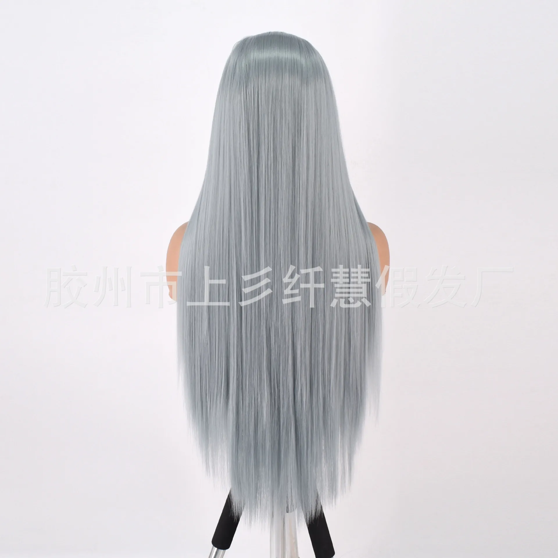 Synthetic Blue Long Straight Lace Front Wig Sky Blue Matte Fiber Cosplay Costume Party Hairpiece for Women Hand Tied
