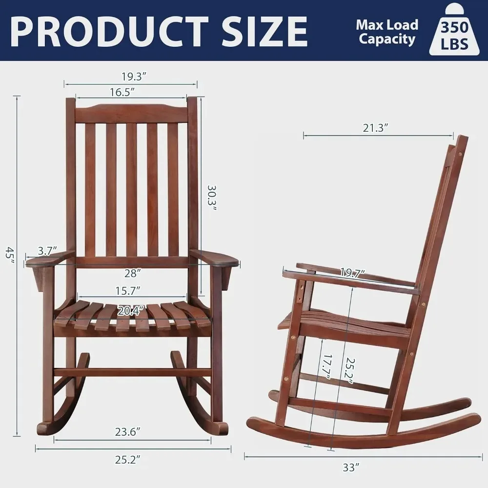 2-piece set of high backed wooden chairs, waterproof coating, weather resistance, scratch and impact resistance, anti rollover