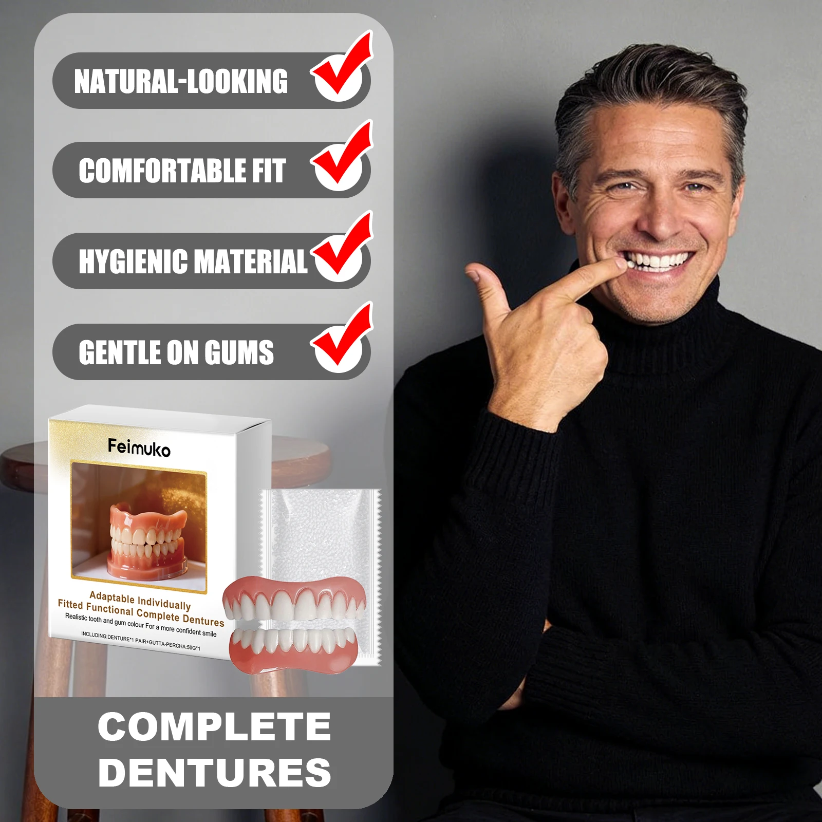 

Feimuko Complete Dentures Individually Adaptable Design Comfortable Fit Suit For Long-Lasting Daily Use
