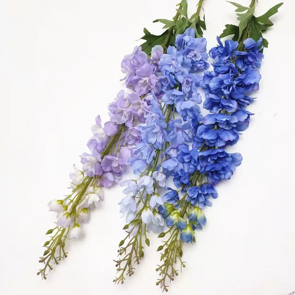 One Faux Larkspur Plant 101cm Long Blue White Purple Artificial Silk Delphinium Flower
