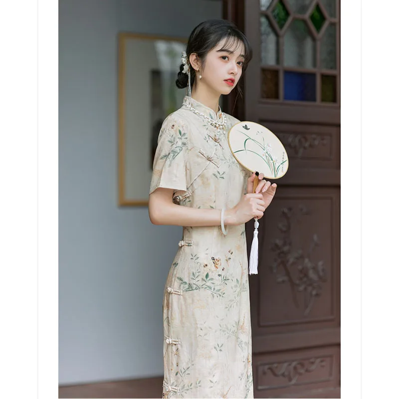 

New Chinese Style Improved Daily Cheongsam 2023 Summer New Gentle Floral Elegant Slim Restore Oblique Young Qipao Dress Women