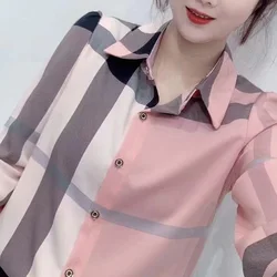 Camisas de manga larga a cuadros para mujer, Tops casuales de negocios para mujer, blusas de moda para damas, botones interiores de oficina, primavera y otoño