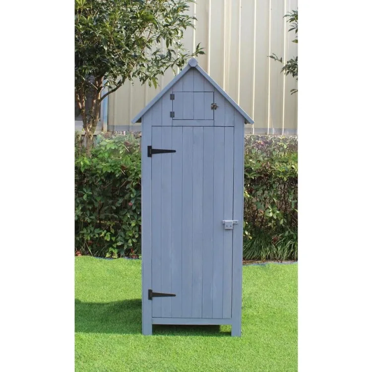 Prateleira de armazenamento ao ar livre com prateleiras e fechadura, Vertical Wood Shed para ferramentas, equipamentos, fontes de jardim, 8,7 cu. ft Capacidade