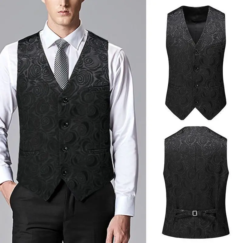 Men's Fashionable Hollow out Slim Fit Vest Black White Casual Style Spring Autumn Wear Inner Flip Collar 3D Effect Design