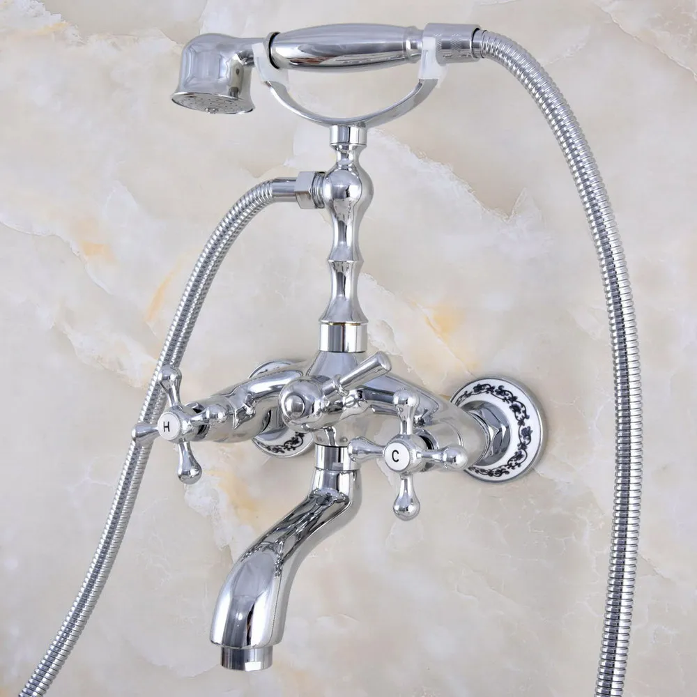 

Chrome Brass Bathroom Tub Faucet W/Hand Shower Sprayer Clawfoot Mixer Tap Wall Mounted Ltf814