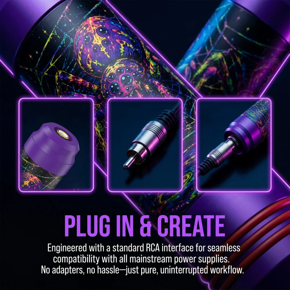 DQFART M3 Purple Removable Battery Electric Wireless Tattoo Machine Body Art Creative Designs Tattoo Artists Tattoo Ink Needles