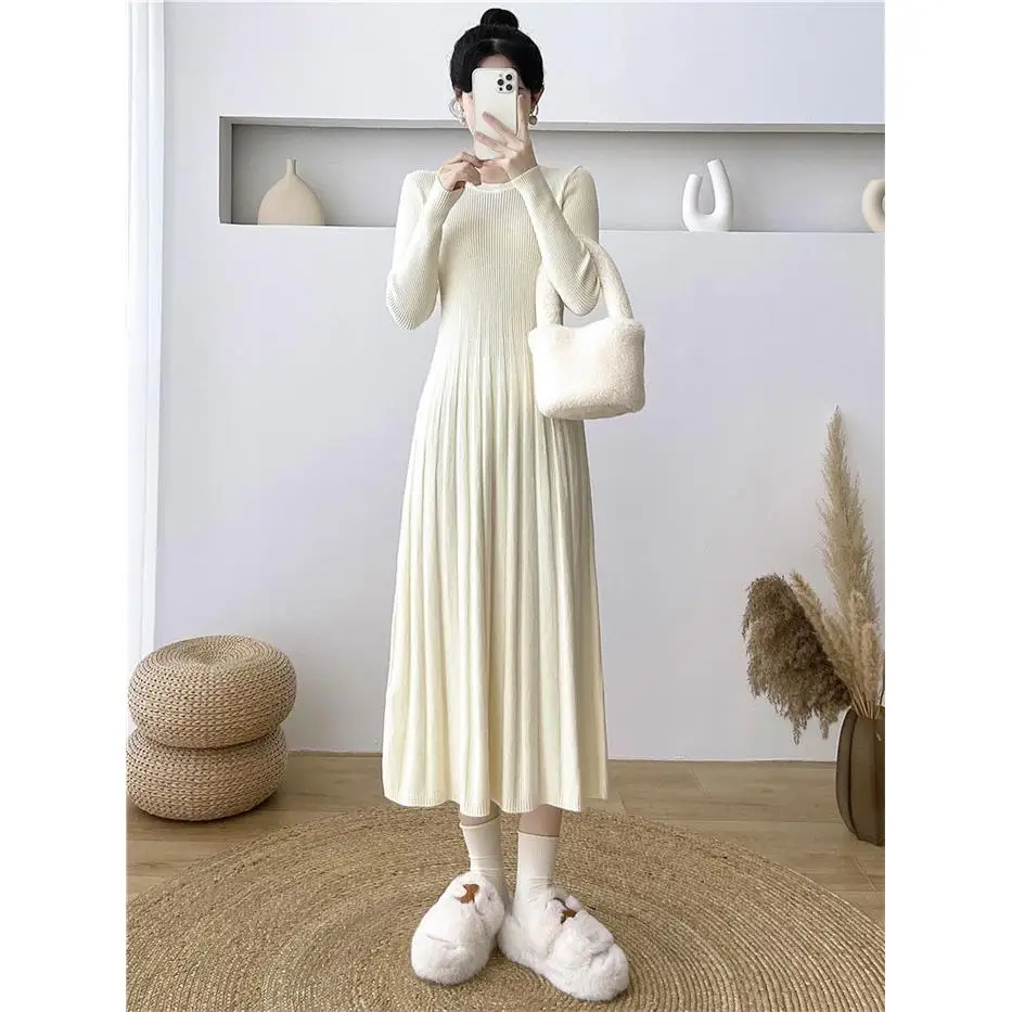 plus Size Winter Dr Casual Knitted Sweater Base Layer Flattering A-Line Skirt for plus Size Women Trendy Korean Sle