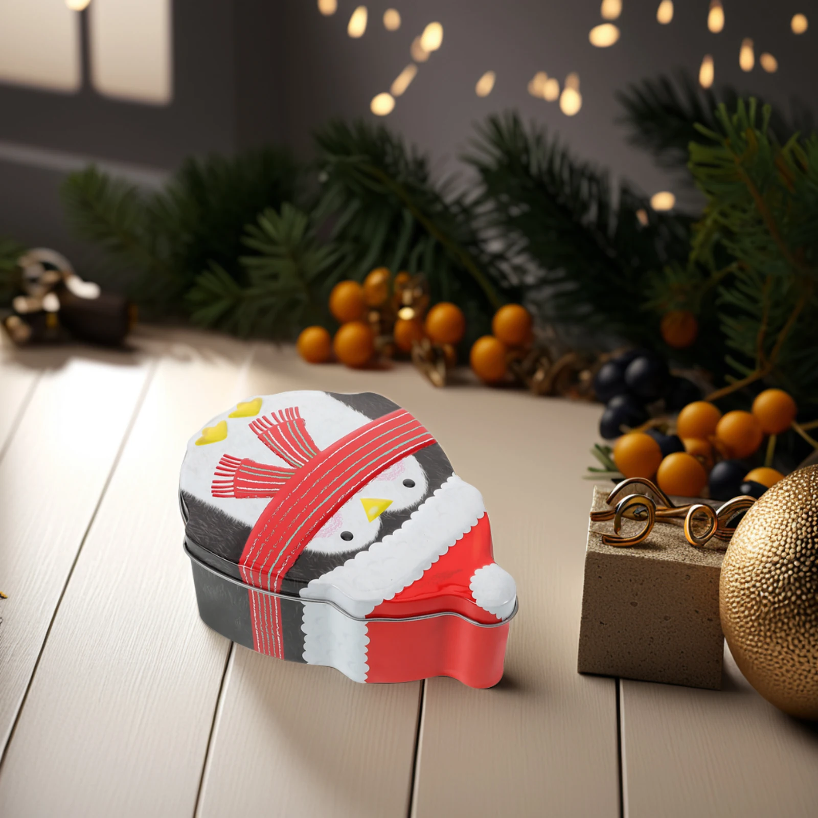 

Penguin Tin Box Iron Large Capacity Tight Sealing Cartoon Holiday Treat Cookie Storage Container Jars Christmas