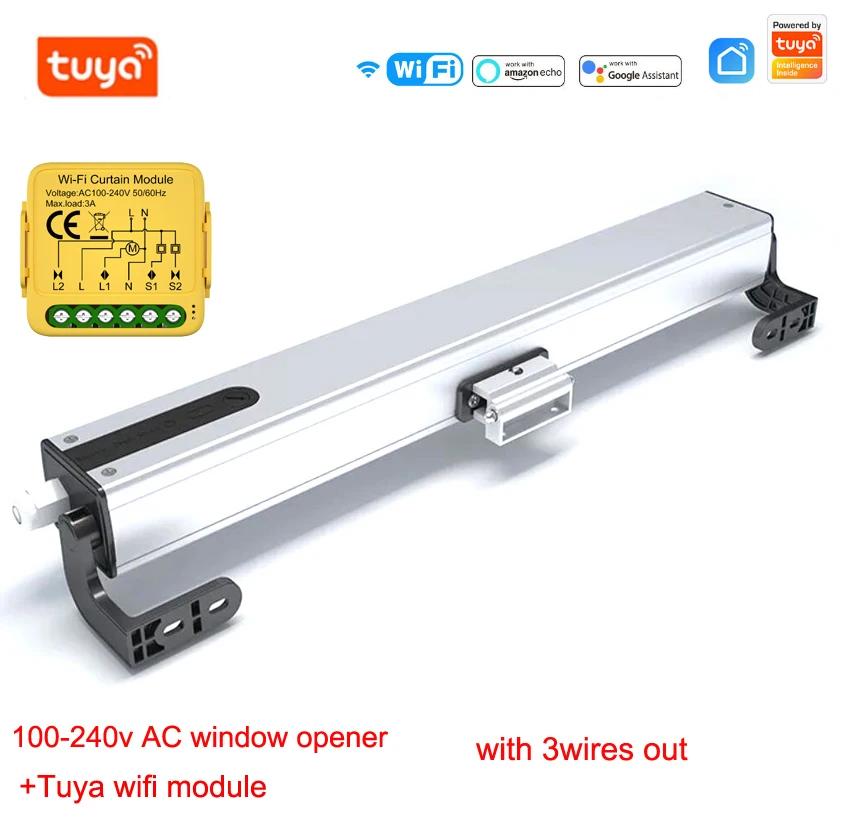 Works with tuya wifi or zigbee switch module 400mm 220VAC Chain Window Actuator 250N Thrust Automatic Electric window Opener