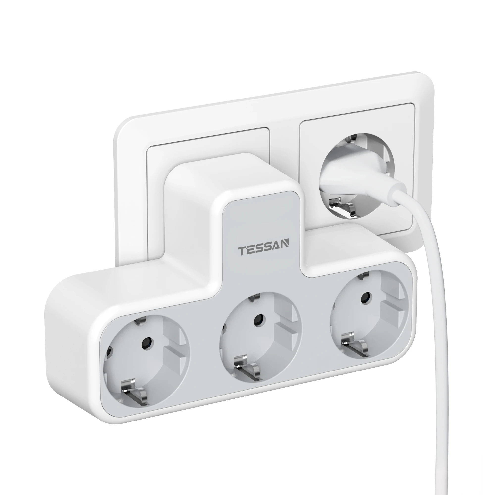 TESSAN USB-wandcontactdoos 6-in-1 stekkerdoos met 3 Schuko-aansluitingen, 2 USB-A poorten en 1 Type-C poort, meerdere stekkeradapter voor thuisgebruik