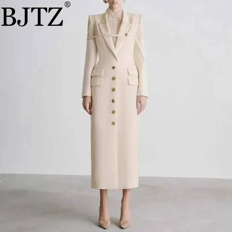 

BJTZ усовершенствованный стильный костюм с воротником и разрезом, длинная куртка, новый дизайн, нишевое утягивающее платье для женщин, весна-осень 2024, новый плащ