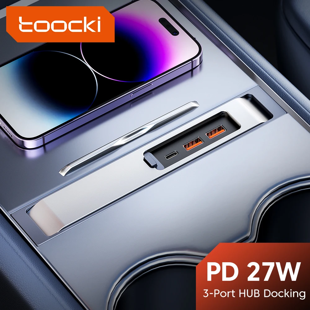 

Док-станция Toocki USB HUB для Tesla Model 3/Y с быстрой зарядкой PD 27W, USB-хаб с 3 портами, адаптер питания для автомобиля