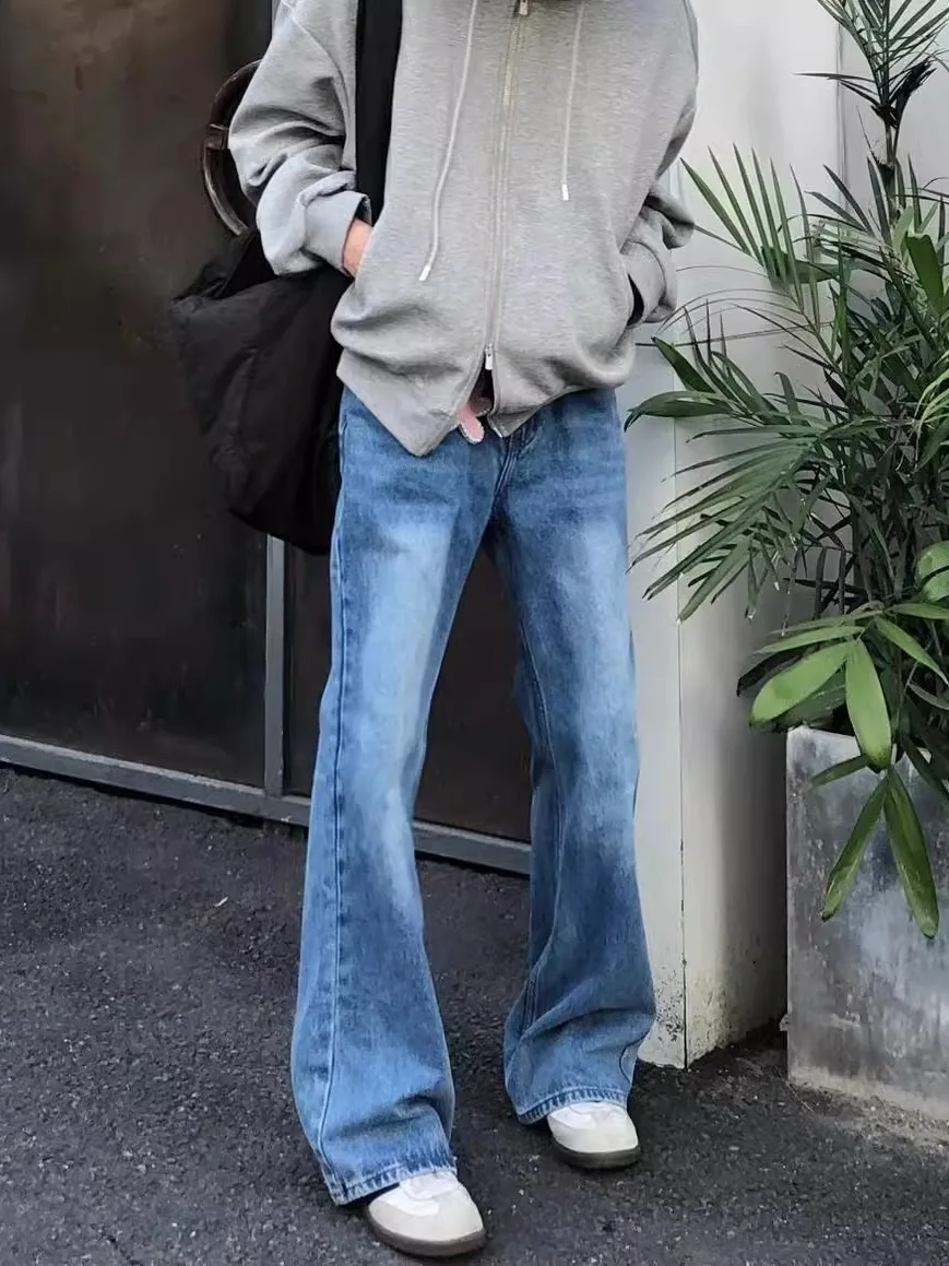 

Retro American Blue Washed Straight Leg Men's Jeans High Street Cleanfit Slimming Long Trousers Fashionable Casual Denim Pants