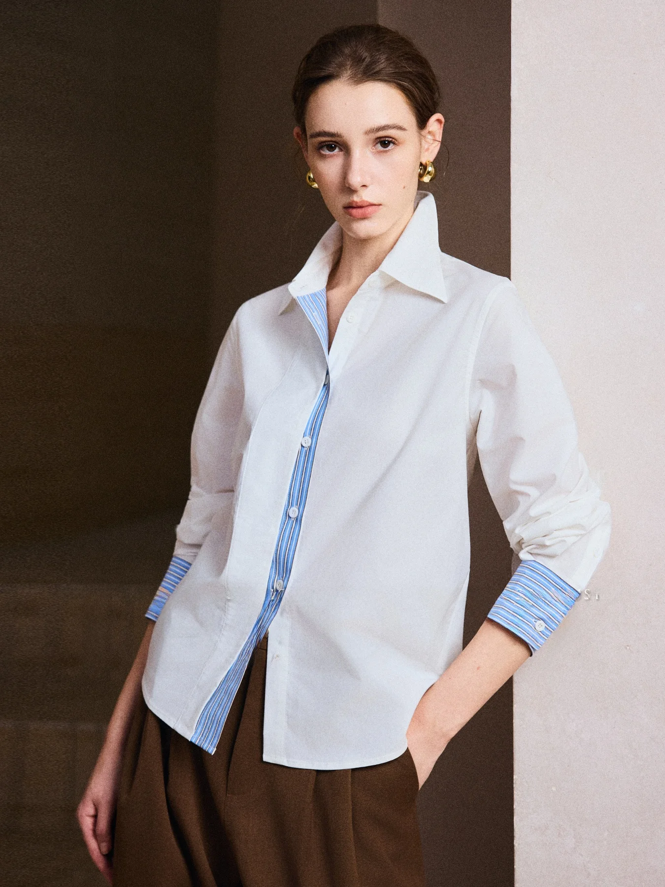 

the Diva Long Sve Color Blo Acetate Blend irt Faionable Commute Straight Cut Breathable Women's irt Chinese Produc...