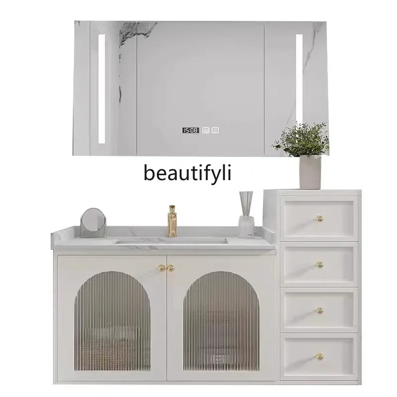 

Stone Plate Bathroom Cabinet Intelligent Solid Wood Washbasin Cabinet Light Luxury Combination Bathroom Wash Basin