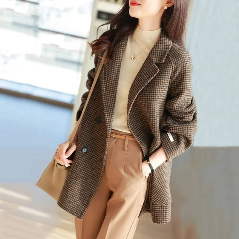 

Ele Plaid Suit Jaet for Women Spring Autumn New Sle Large Size Faionable Commuter Sle Long Sve Regular L...