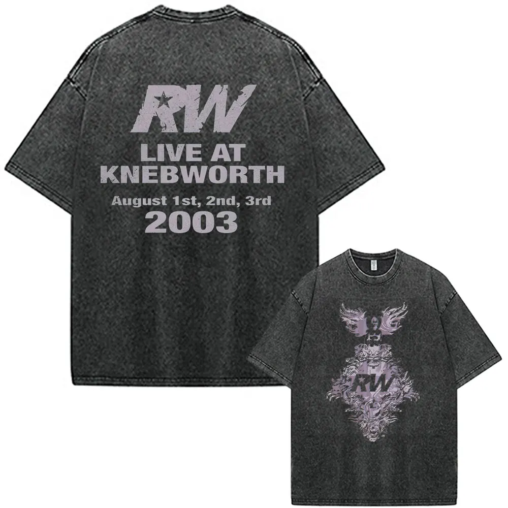 Robbie Williams Rw Tour Merch Vintage Washed T-Shirts Herren Damen Kleidung Mode Gothic Loose Kurzarm T-Shirts Streetwear – Detail 4