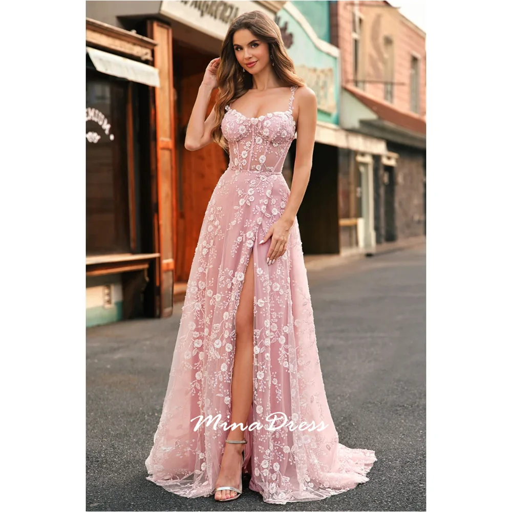 

Mina Customized3d Flowers Prom Dresses Luxury Women Evening Dress Sleeveless Slit Elegant Party Dresses Woman Special Occasions