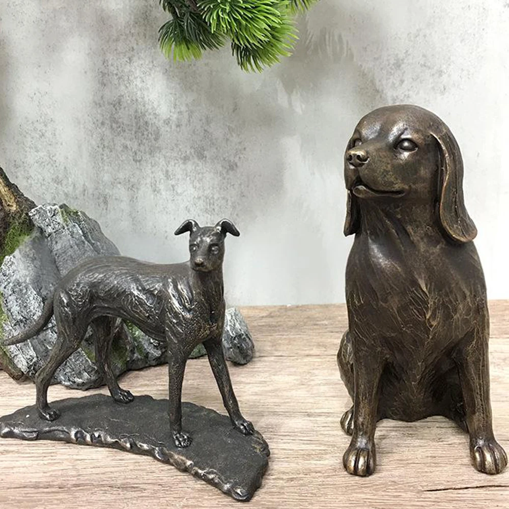 زخرفة الكلب المقلدة البرونزية لتزيين سطح المكتب الداخلي لسلالات كلب السلوقي سبرينغر الذليل عناصر ديكور المنزل #1