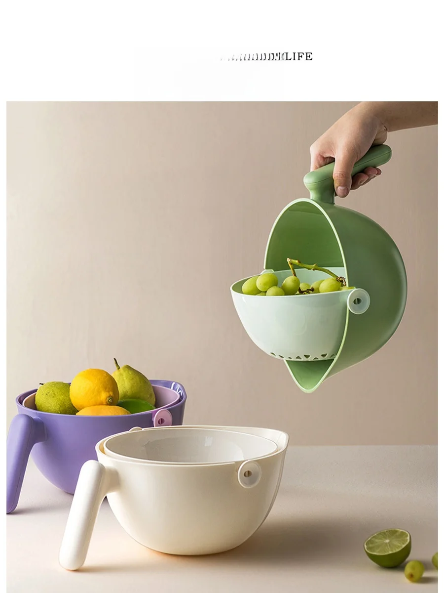 

Tlife Bird Double Layer Plastic Drain Basket Kitchen Fruit Basket Vegetable Waing Basin Rotatable Home Use Small Bird