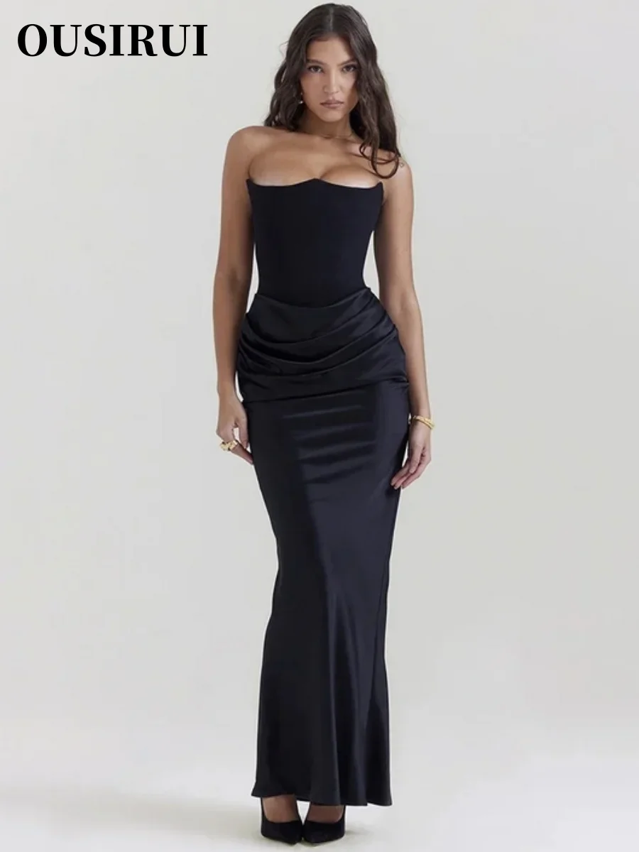 Ousirui Backless Sexy Jurk Club Feest Mode Avond Jurken Elegante Bodycon Maxi Jurk Zwarte Vrouwen Off-Shoulder Mouwloos