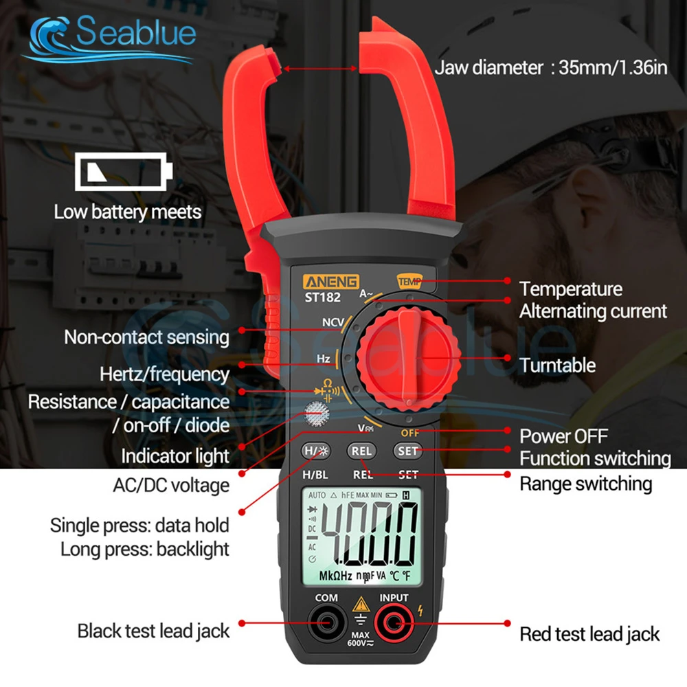 ST181 ST182 ST183 4000/6000 Counts Digital Clamp Meter AC Current Multimeter Ammeter Voltage Tester Amp Hz Capacitance Tool