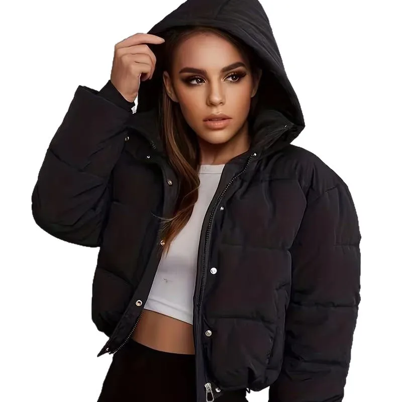 Female Winter Chic Street Outwear Casual Stand Collar Down Coat Women Vintage Fashion Puffy Single Breasted Padded Coats