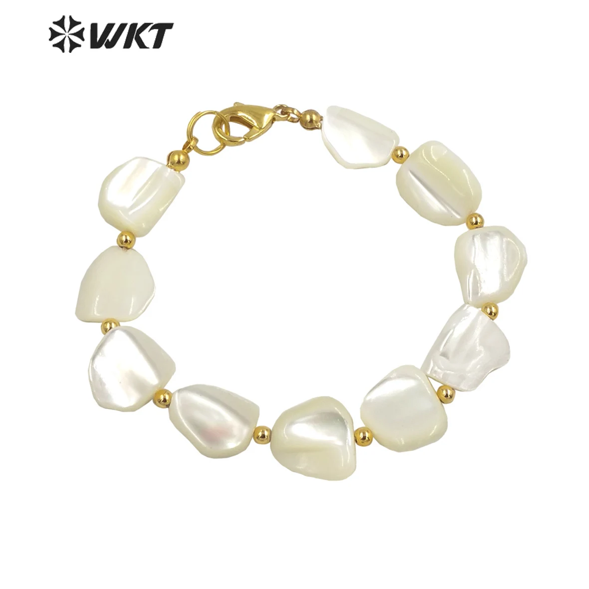 WT-MPB081 Wholesale Fashion Natural White Shell Beads 18K Gold Plated Simple Irregular Boho Bracelet For Summer ACC