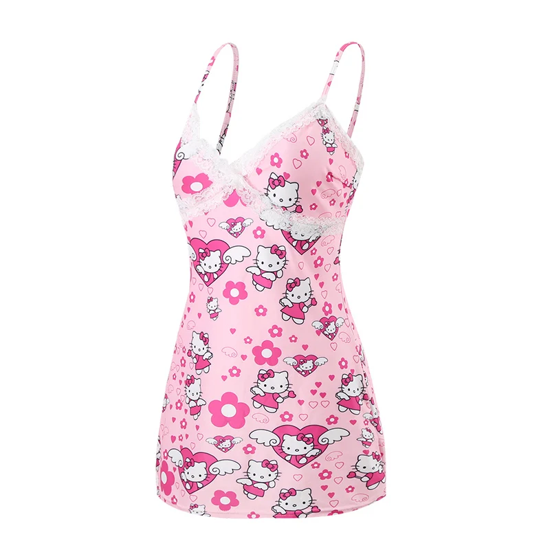 

Hello Kitty Home Dress Sexy Underwear Lace Sexy Suspender Nightdress Girl Dresses Elegant Stylish Women's Pajamas Christmas Gift