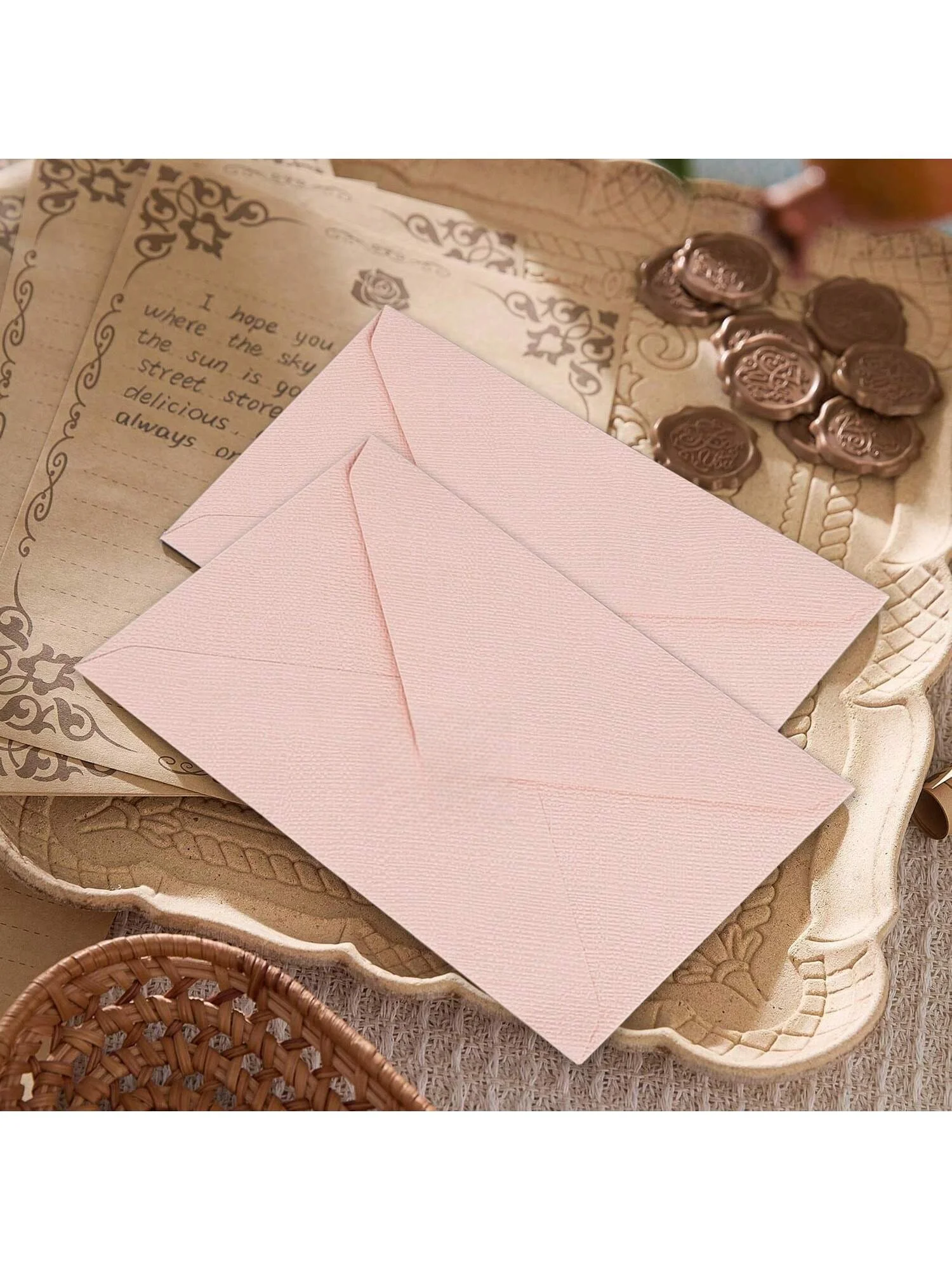 10-delige linnen getextureerde enveloppenset - Retro westers linnenpapier voor brieven/uitnodigingen Retro briefpapierset