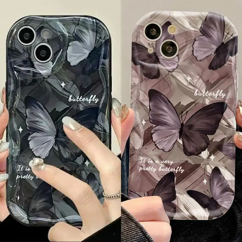 Retro Butterfly Flowers Wavy Case For Samsung Galaxy A52 A32 A72 A31 A51 A71 A13 A04E A04 A05 A02 A03 Core A21S A22 A23 Cover