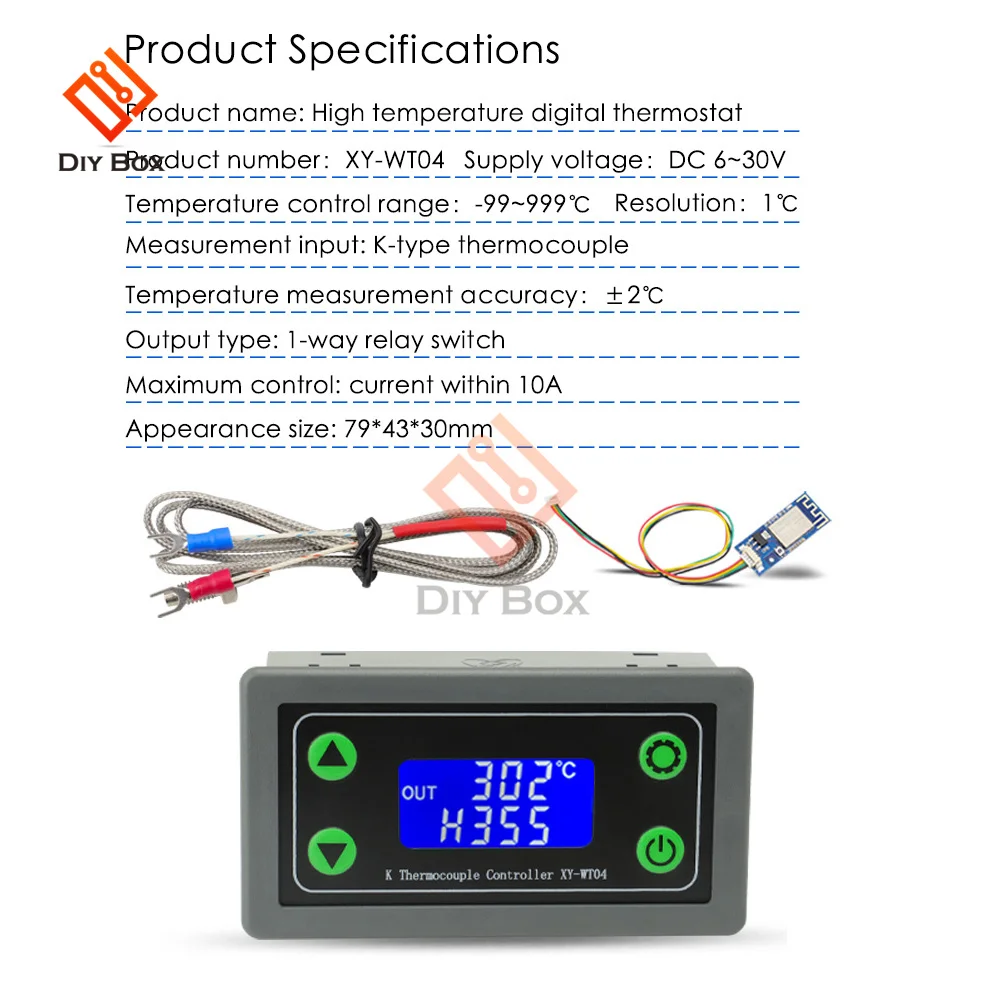 WIFI สูงอุณหภูมิเทอร์โมดิจิตอล K-Type Thermocouple อุณหภูมิสูง Controller -99 ~ 999องศา XY-WT04