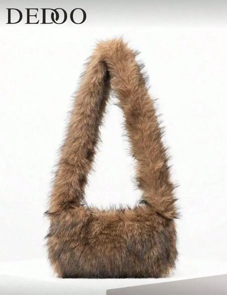 

Пушистая женская сумка с ручкой из искусственного меха, осенне-зимний стиль