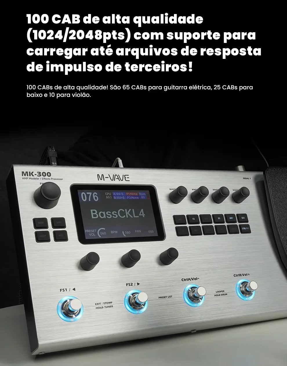 معالج جيتار متعدد التأثيرات M-VAVE MK-300 |   ANN النمذجة العصبية 120AMP/360FX |   10h 150s ستيريو لوبر 128 طبل ميدي داو