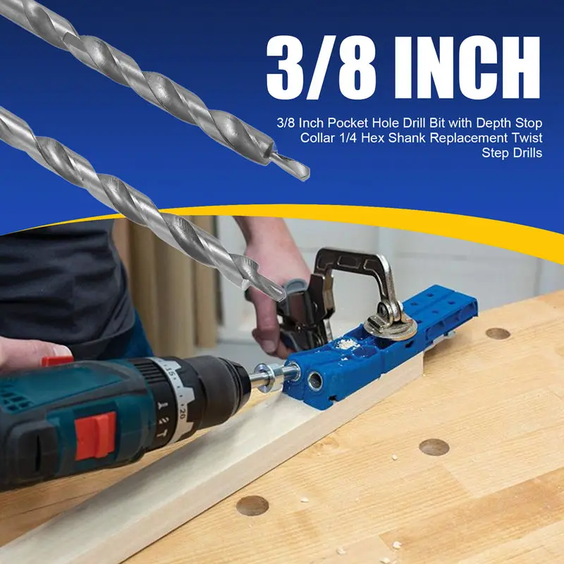 45724 Inch Pocket Hole Drill Bit with Depth Stop Collar 45661 Hex Shank Replacement Twist-ABFB