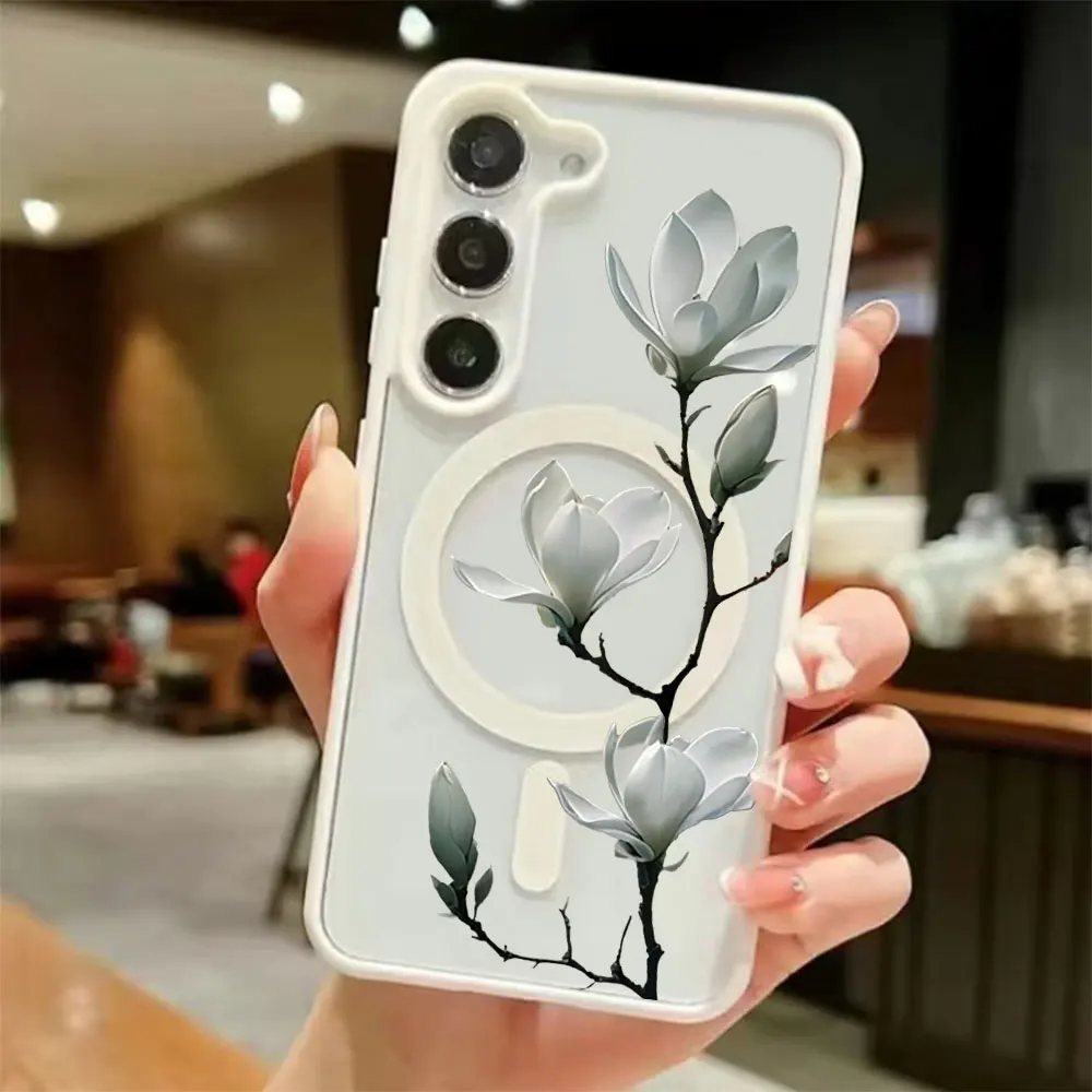 Floral Theme Trendy Magnetic Wireless Charging Phone Case For Samsung Galaxy S26 S25 S24 S23 S22 Ultra Plus FE Anti-Drop Cover - view 2