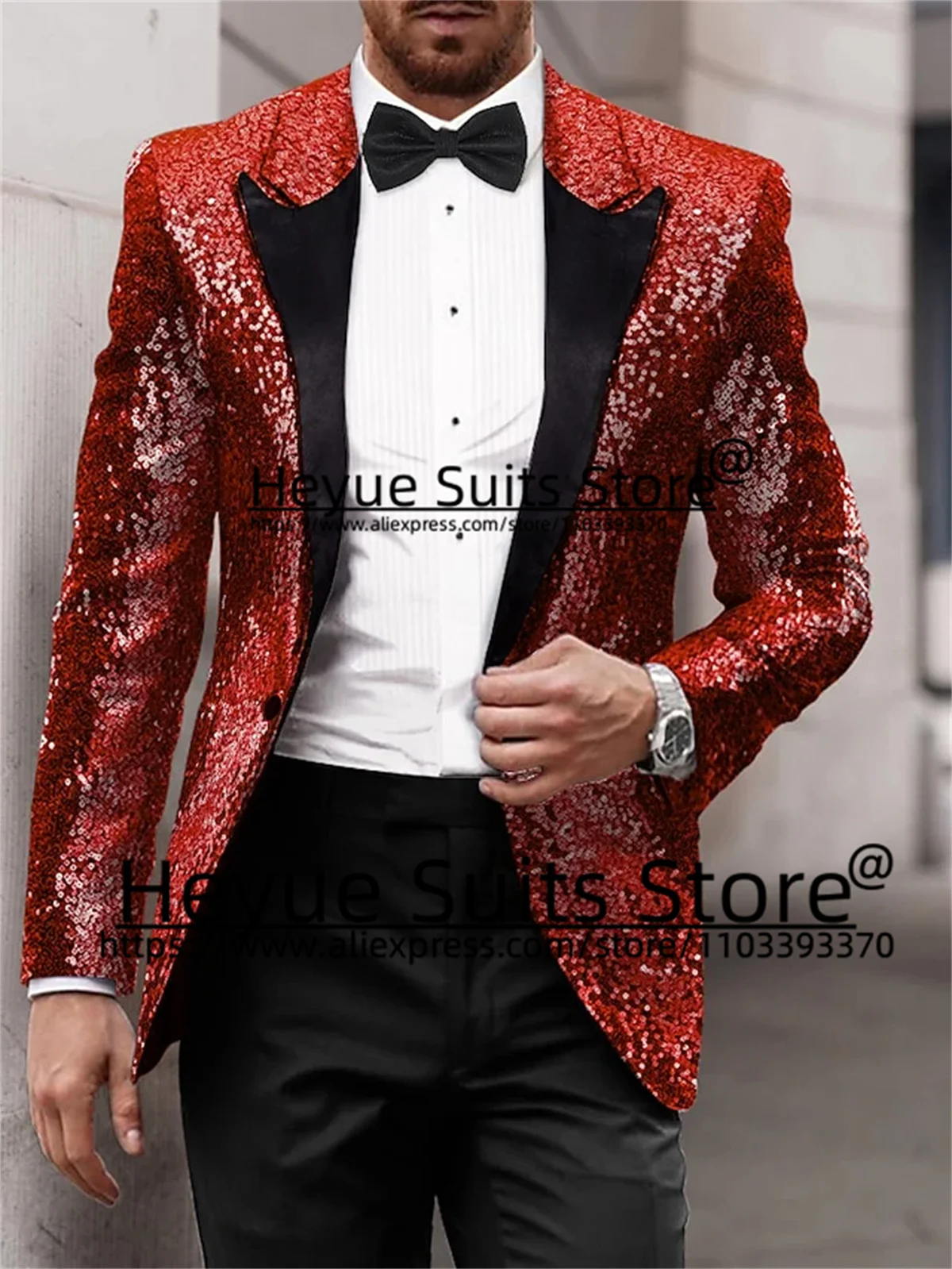 Setelan jas pria, hitam berkilau payet Prom pria setelan ramping pas kerah puncak pengantin pria Formal pesta Set 2 potong Luxuly pria blazer kostum Homme